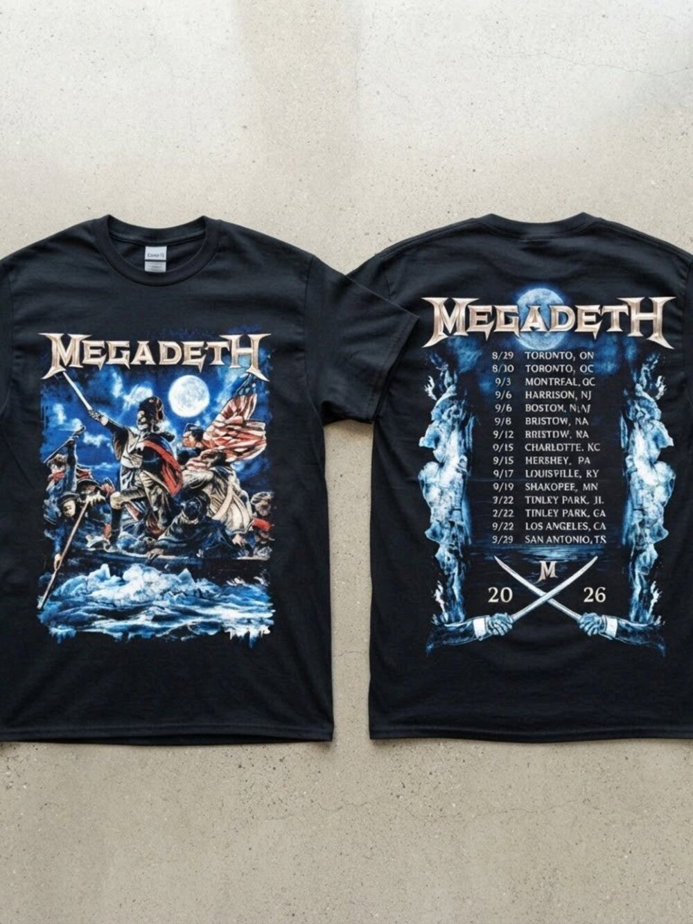 Megadeth North American 2026 Tour Vic Washington Crossing the Delaware Black Tee